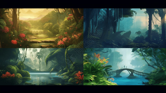 热带雨林拼接插画背景图片