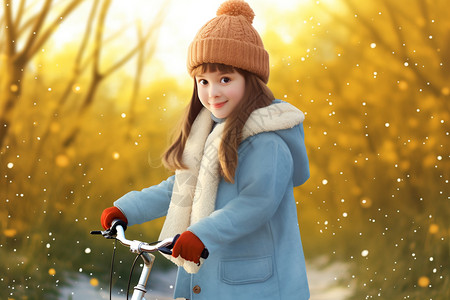 下雪冬天小女孩户外肖像插画图片