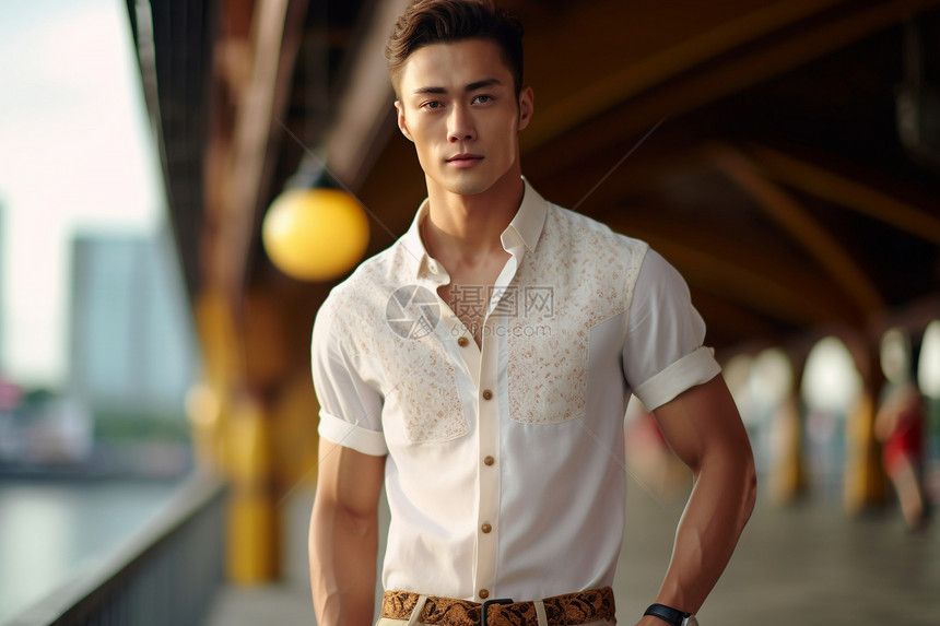 一个穿着短袖衬衫的中国男人图片
