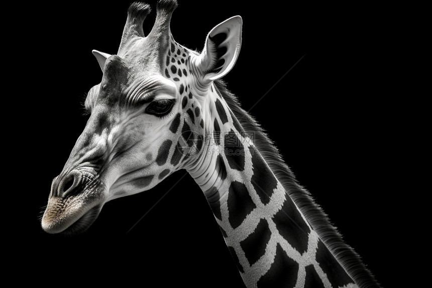 黑色背景下的长颈鹿图片