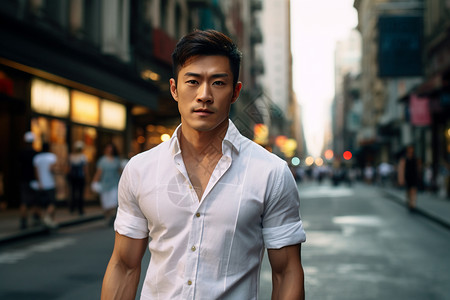 城市街头的中国男士图片