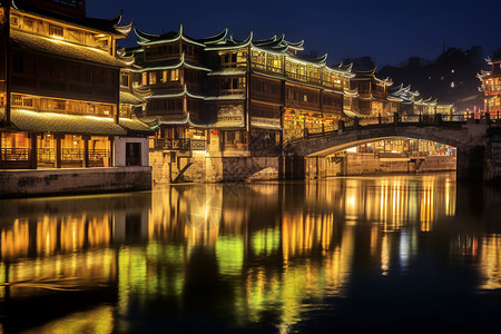 夜晚古城风景背景图片