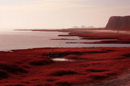 绚丽红色海滩风景图片