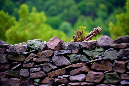 乡村石头栅栏背景图片