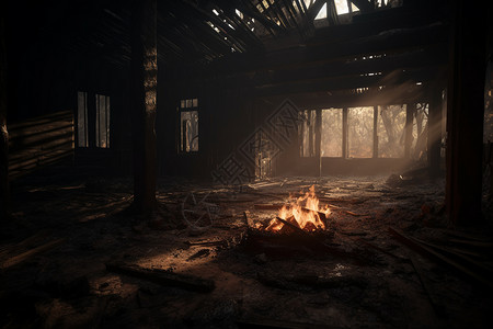 游戏房屋烧焦房子里的火苗设计图片