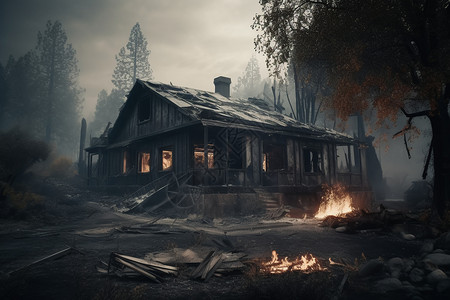 游戏场景中被摧毁的房屋高清图片