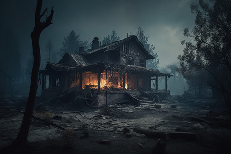 游戏房屋电影特效里被野火摧毁的房屋设计图片
