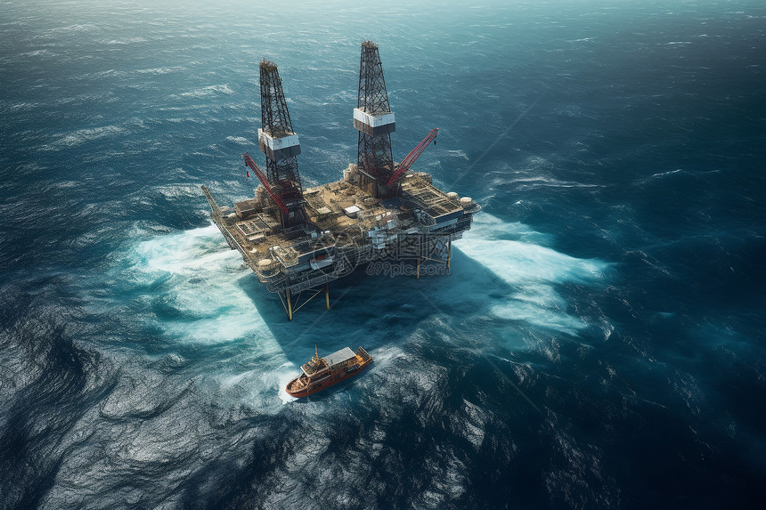 大海中搭建的石油钻井平台图片