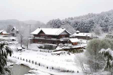 下雪的城镇自然景观图片