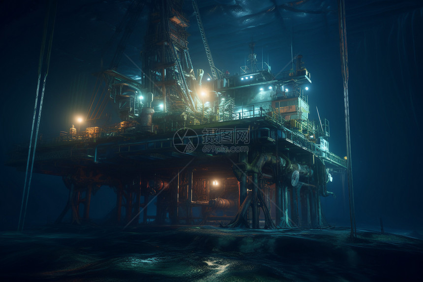工业深海中工作的钻机图片
