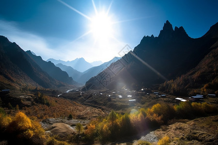 甘南香巴拉山脉秋天自然景观高清图片