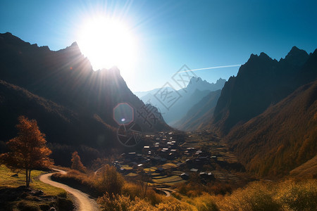 户外山脉秋天景观背景图片