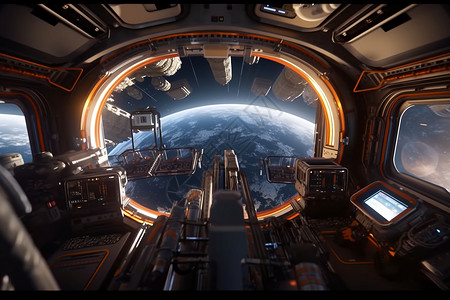 探索空间站的内部结构背景图片
