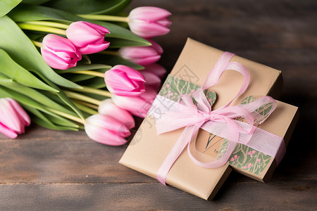 粉红色母亲节粉红色郁金香包装纸背景