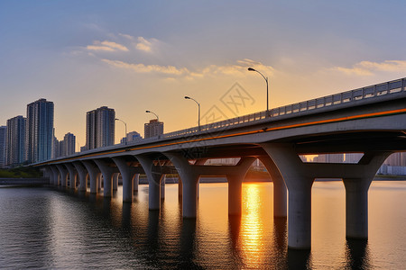 日落时城市交通的桥梁建设高清图片