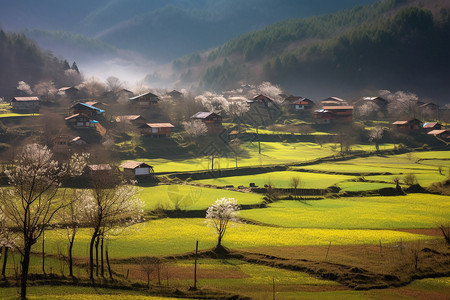 敖丙丙中洛五里村的自然景观背景