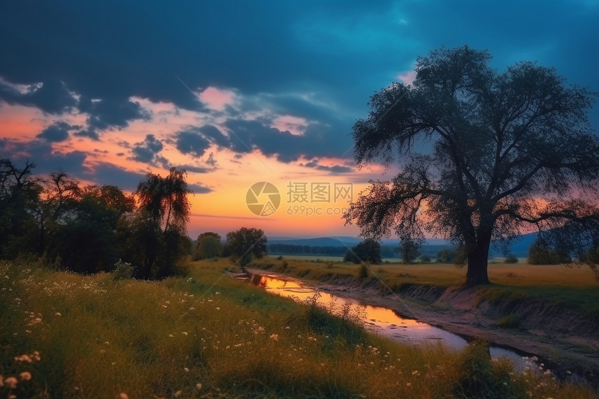 日落时的夏季乡村景观图片