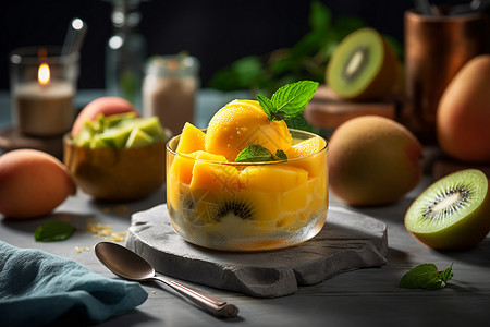 美味的芒果冰糕甜点高清图片