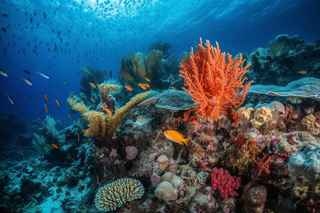 海洋下的鱼群和其他海洋生物图片