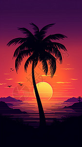 热带地区的日落插图背景图片