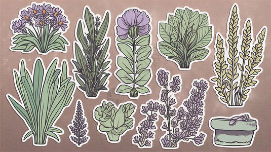手绘植物果实一系列平面贴纸背景