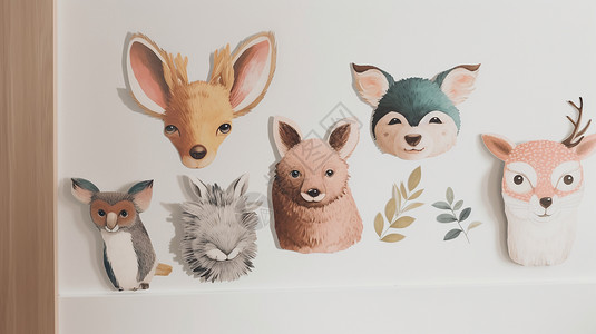 卡通森林墙绘可爱森林动物卡通贴纸背景