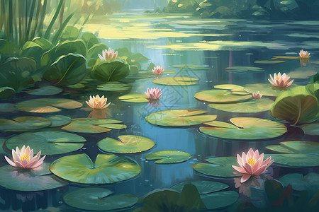 百合花的池塘背景图片