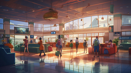 旅游出行的机场插图背景图片