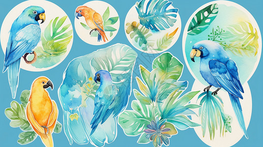 热带雨林鸟类贴纸图片