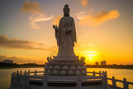 莲花座海边的观音像背景