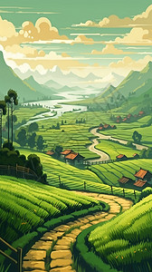 丘陵山区山区的小路插画