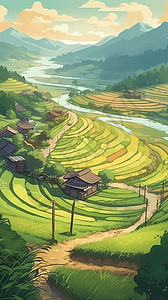 风景如画村庄风景如画的乡村插画