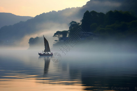 夏季瓯江的自然景观背景图片