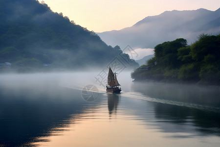 瓯江的落日景观背景图片