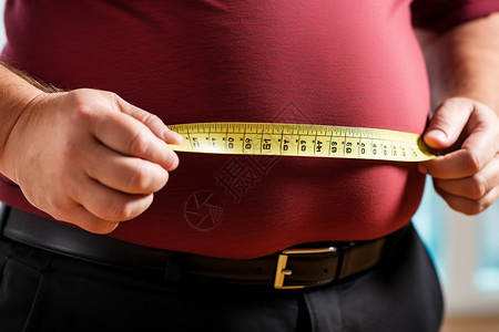饮食肥胖中年男人的肥胖腰围背景