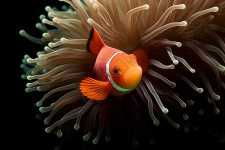 小丑鱼和河豚海洋中的鱼群和珊瑚群设计图片