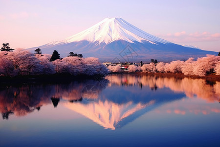 日本旅行字体富士山的唯美风景背景