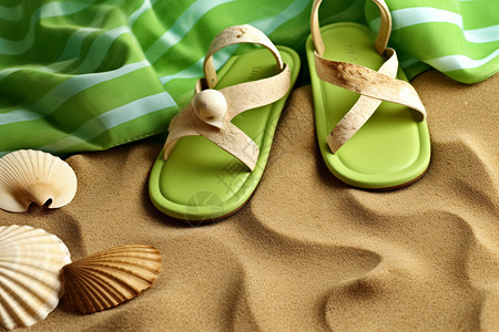 沙滩上的凉鞋背景图片