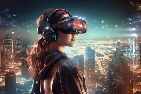 体验VR技术的女性背景图片