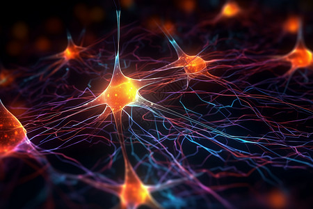 大脑芯片的神经元和数据流背景图片