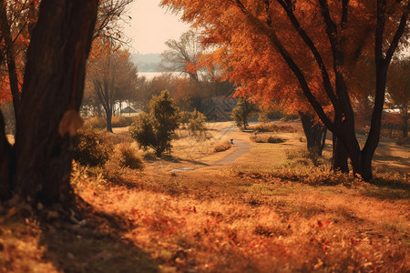 户外森林的秋天景色图片