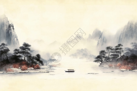 中式的风景插画图片