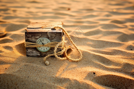 带时钟的小木盒背景图片
