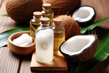 天然健康的椰子油背景图片