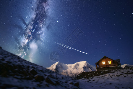 夜晚雪山的星空景观图片
