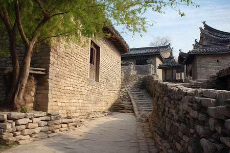 石头村建筑背景