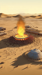 沙漠中的篝火晚会背景图片