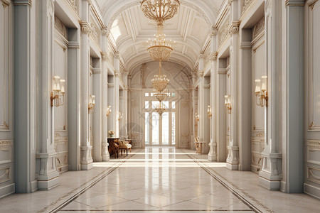 宫殿内饰复古欧式走廊背景