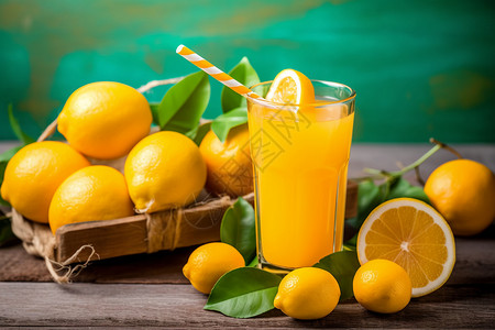 富含维生素的的柠檬汁背景图片