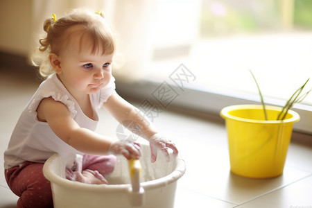 玩陶泥的可爱小女孩图片